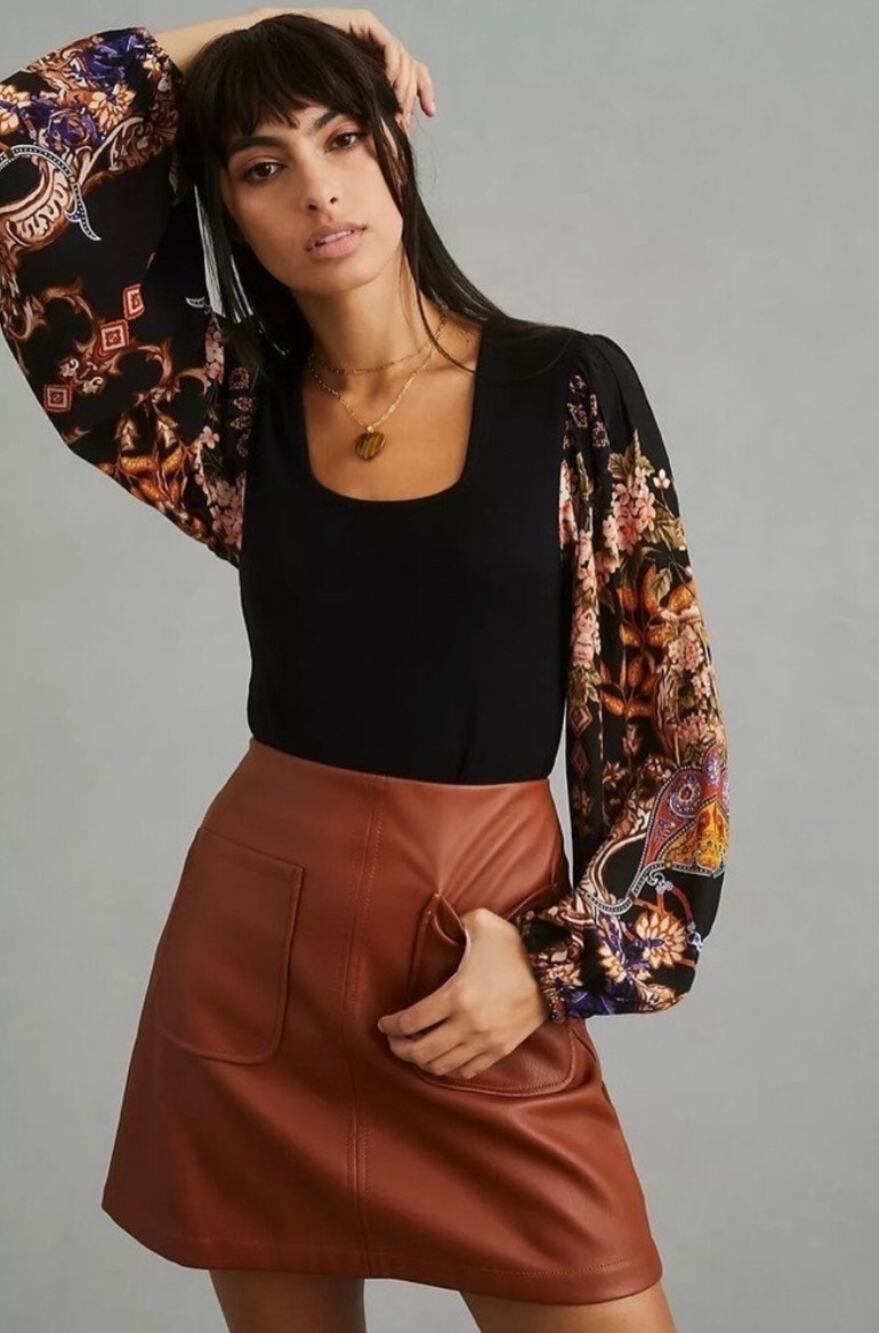 Anthropologie x Blank London Blouse Top Sweater Balloon Sleeve Black 2X Boho